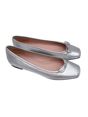 Vintage Talbots Square Toe Silver Metallic Leather Ballet Flats Women's Size 7